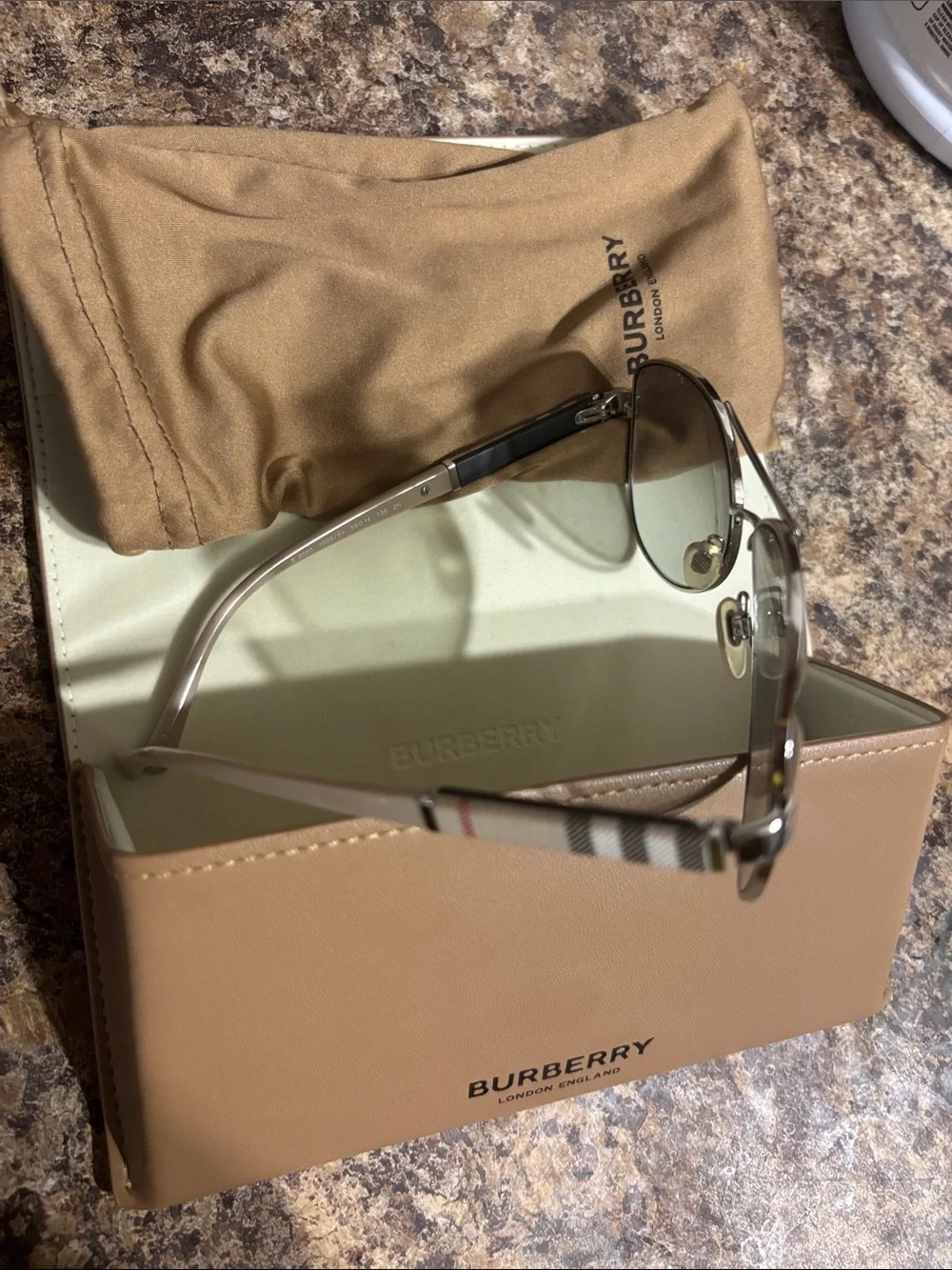 Burberry Tan and Brown Glasses Case with Logo Pouch
